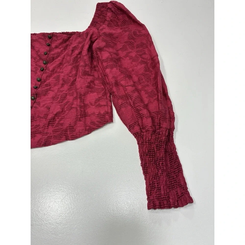 Anthropologie Women Blouse Size‎ XS Cranberry Romantic Puff Sleeve Office casual